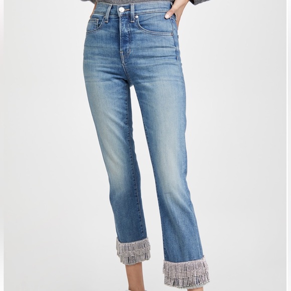 NWT $498 Veronica Beard Jean 28 Straight Ryleigh Pants with Fringe Rhinestones - Picture 1 of 6